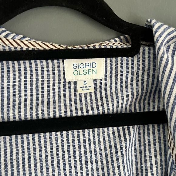 Sigrid Olsen Women's Sz S Blue White Stripe Cotton Linen Blend Lagenlook Jacket - Picture 6 of 6